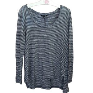 •BANANA REPUBLIC•CHARCOAL GRAY WITH WHITE STRIPES HIGH/LOW SCOOPNECK TOP  SMALL
